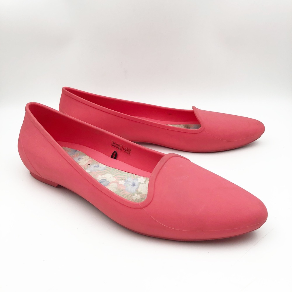 Crocs Shoes Womens 9 Eve Flat Pink Rubber Floral Lined Pointed Toe Slip On Flats